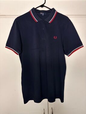 Fred Perry Navy Polo with Red and White Tipping